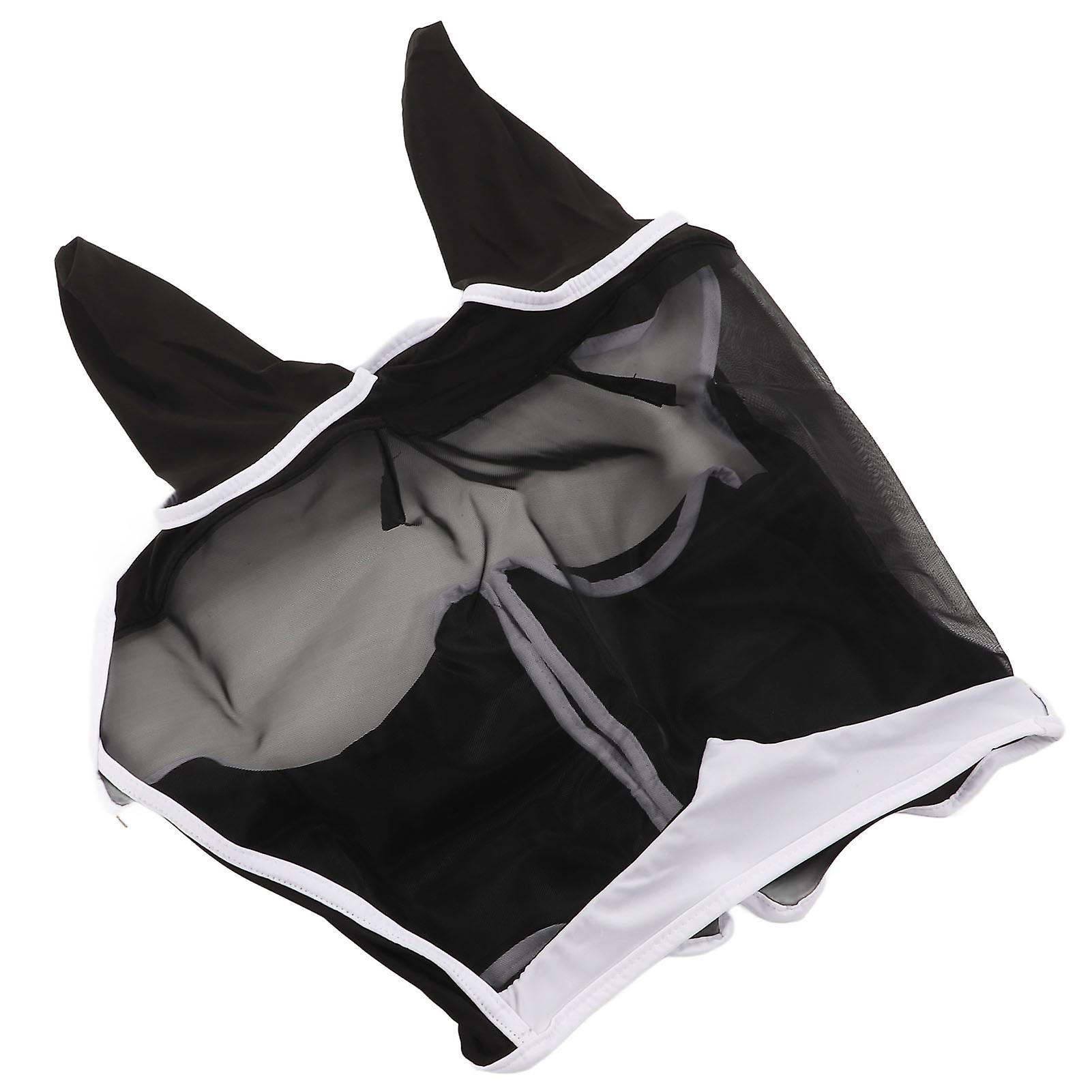 Mesh Detachable Horse Fly Mask Elastic UV Protection Detachable Breathable Horse Fly Mask with Ears for Horses Black L