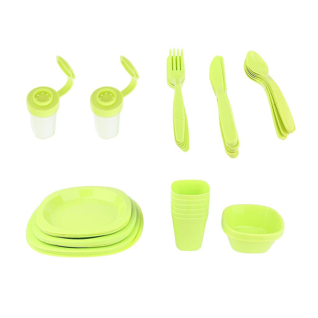 Plastic Cutlery Set Outdoor Camping Tableware Picnic BBQ Dinnerware Green