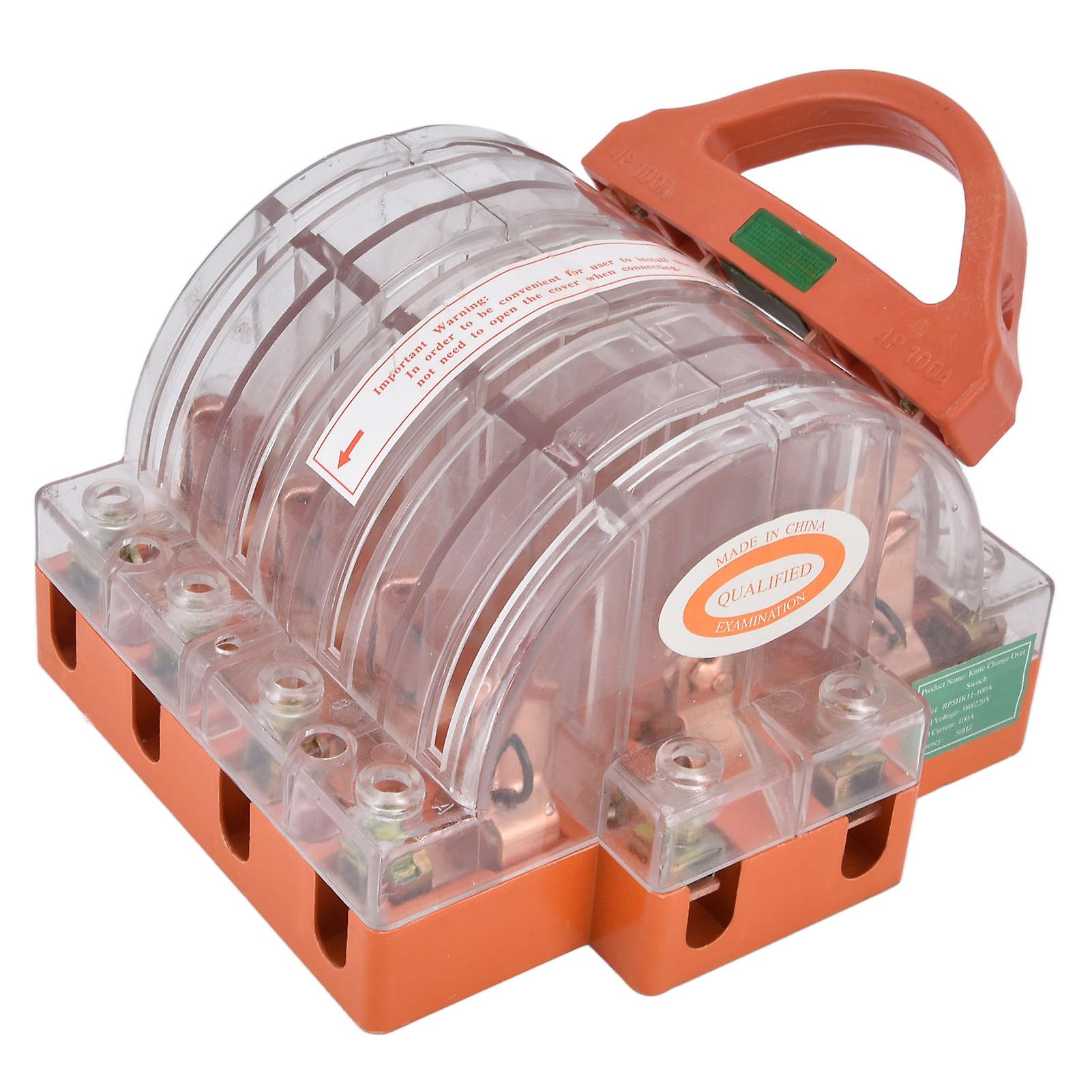 Knife Safety Switch, AC 380V 100A, 4 Pole, Double Throw, Transparent Shell, LED Indicators, Disconnect