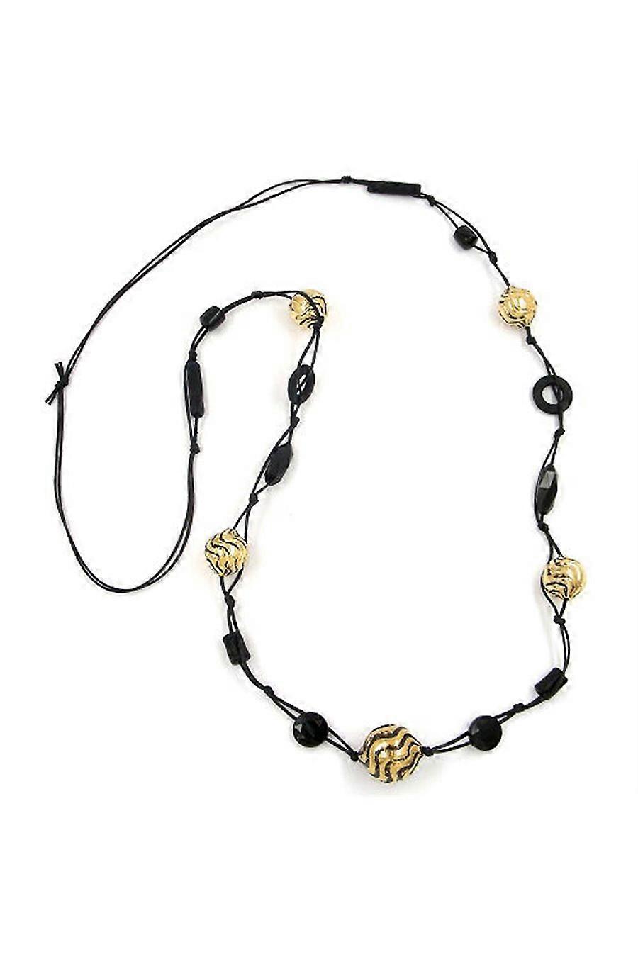Necklace Wavy Beads Black-gold 100cm - Gl02134