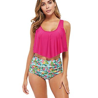 Veeki Swimsuits for Women Two Piece Bahting Suits Double Ruffled Swim Top High Waisted Bottoms Swimswear Bikini, Pink02, 3XL