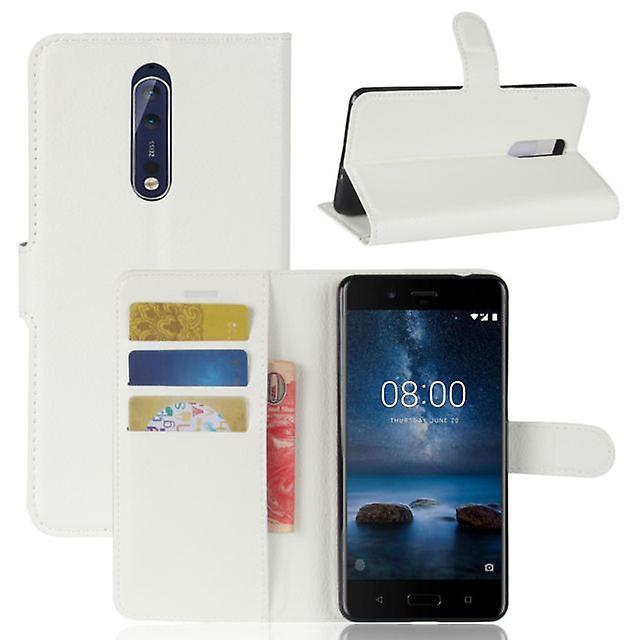 Nokia 8 Shockproof Wallet Folio Leather Case - White