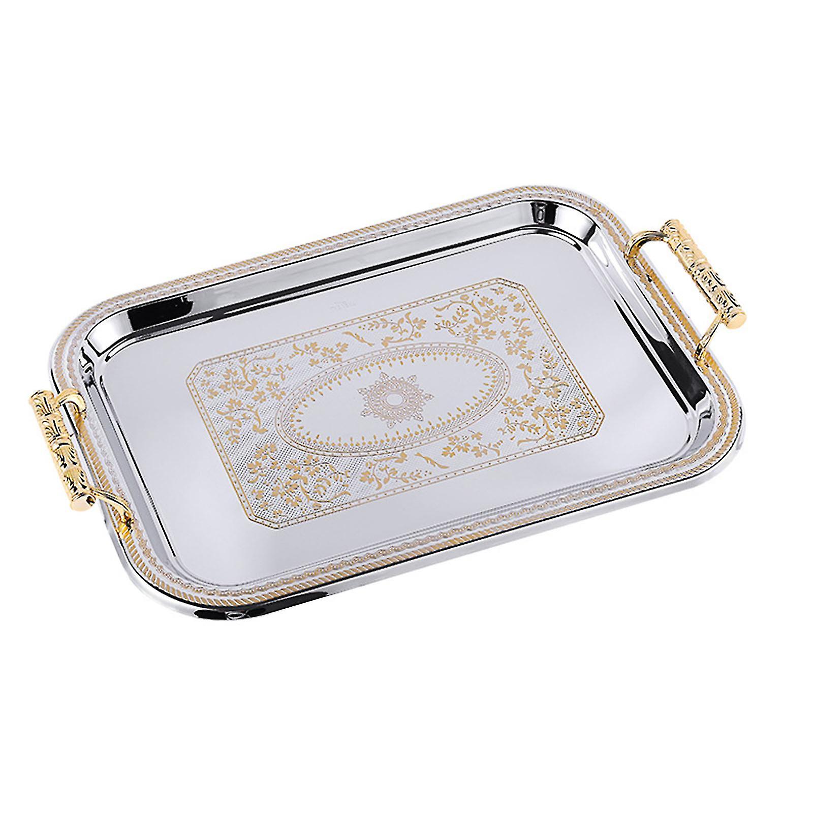 Nordisk rustfritt stål serveringsbrett med håndtak Elegant rektangulær kaffebar Matholder Dessert Display Plate Dekor