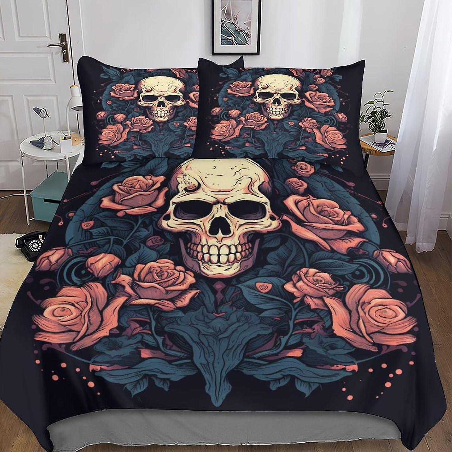 VCLUST Gothic Skull Comforter Cover 3D Print Bedding Set Decorative 3 Piece Set Creative Skull Duvet Cover Set Bedspread Cover with Pillowcase Soft Mi