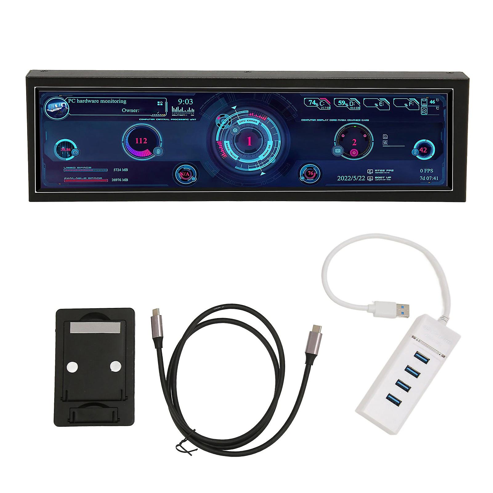 Computer Temp Monitor 8.8 Inch LCD USB C Landscape Or Portrait Theme Editor PC CPU Data Monitor for Desktop Chassis With Touch Control