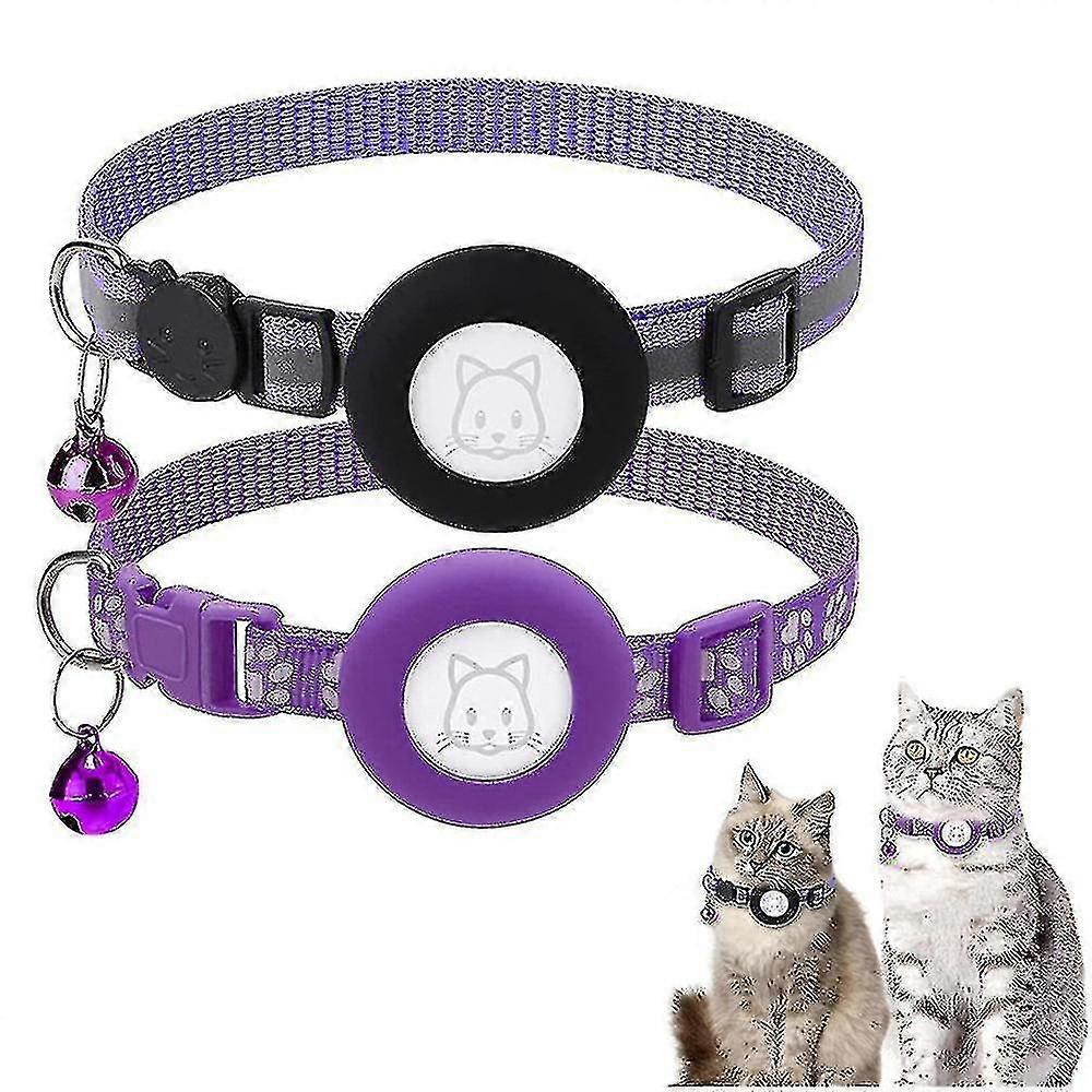2pcs Adjustable Airtag Cat Collars Gps Reflective Cat Collar With Airtag Holder Buckle And Bell