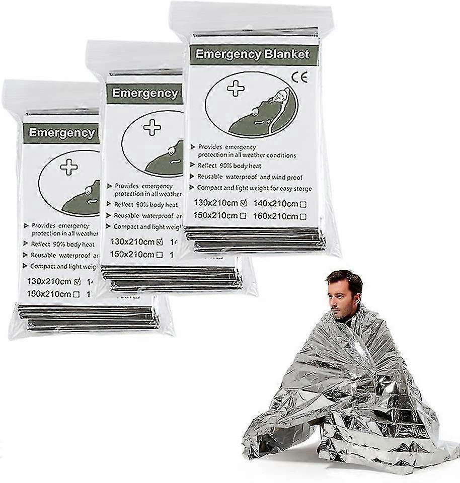 緊急熱毛布、生存反射熱ファーストエイドホイル毛布(シルバー、3パック)