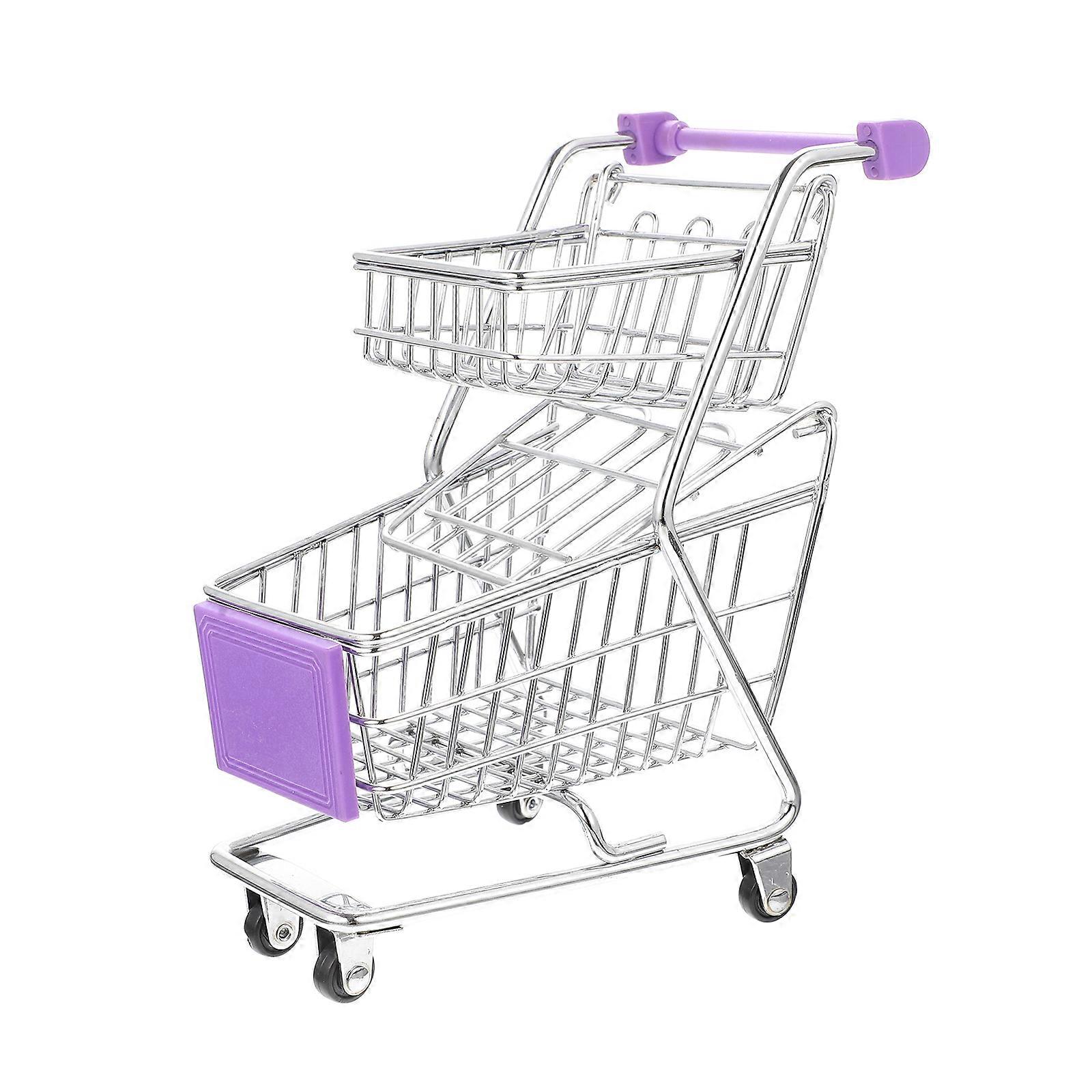 Small Shopping Cart Miniature Supermarket Shopping Cart Double Layer Trolley Toy