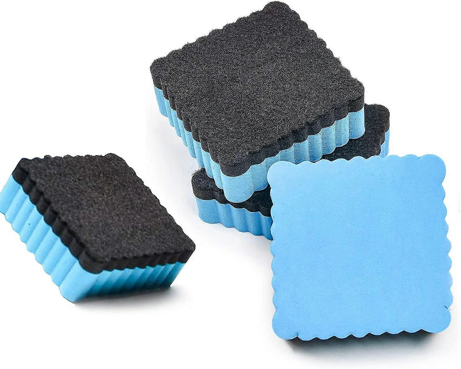 Set of 4 Whiteboard Sponges, Light Blue, Non-Magnetic, Small Wiper, for Dry Cleaning Your White Floor of Markers and Pens, Flip Board, Square, 5x5x2 C
