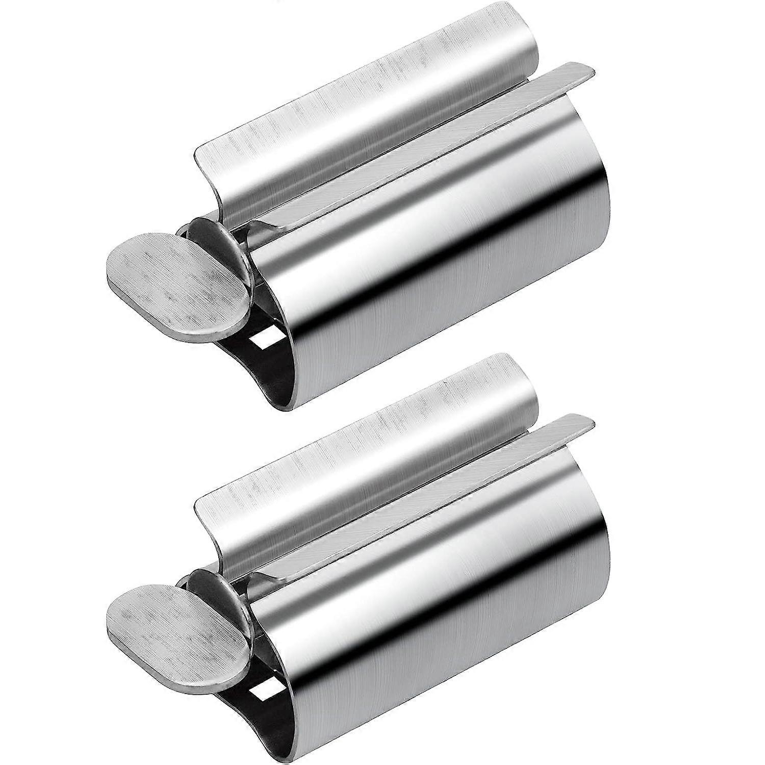 XIANRENGE Set of 2 Rolling Tube Toothpaste Squeezer Rotate Toothpaste Dispenser Metal Tube Wringer Squeezer Key Toothpaste Seat Holder Stand for Bathr