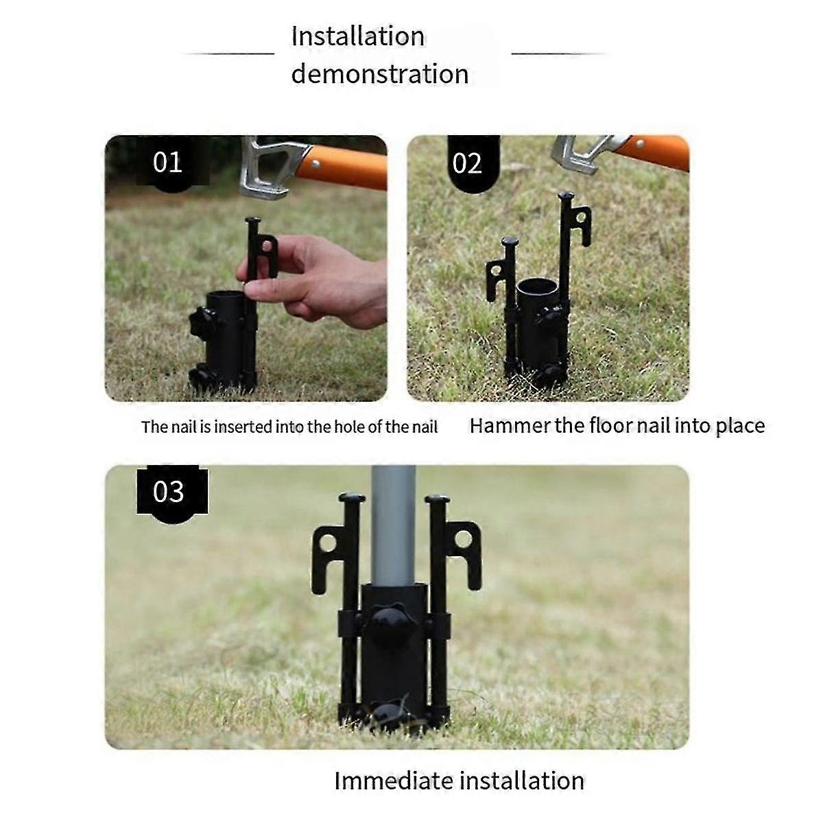 3PCS Awning Canopy Pole Fixed Tube Ground Bracket Windproof Adjustable Tent Support Pole with Groun
