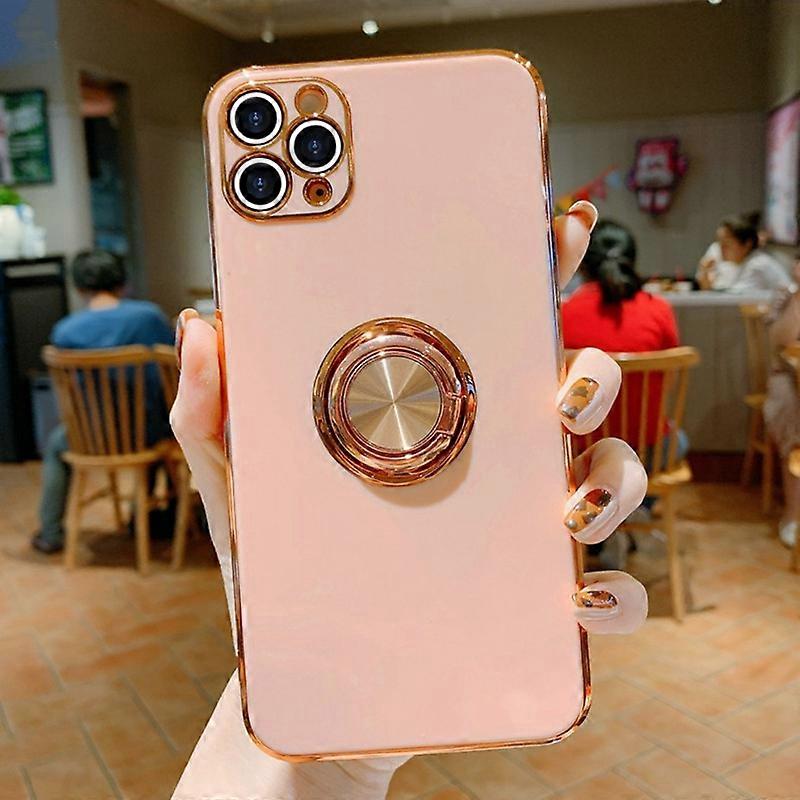 Aplique à Capa de Telefone Quadrada Soft Candy Para iPhone 11 12 13 14 Pro Max XS X XR 7 8 Plus SE 2020 mini Stand Ring Silicone Capa à Prova de Choque para celular c