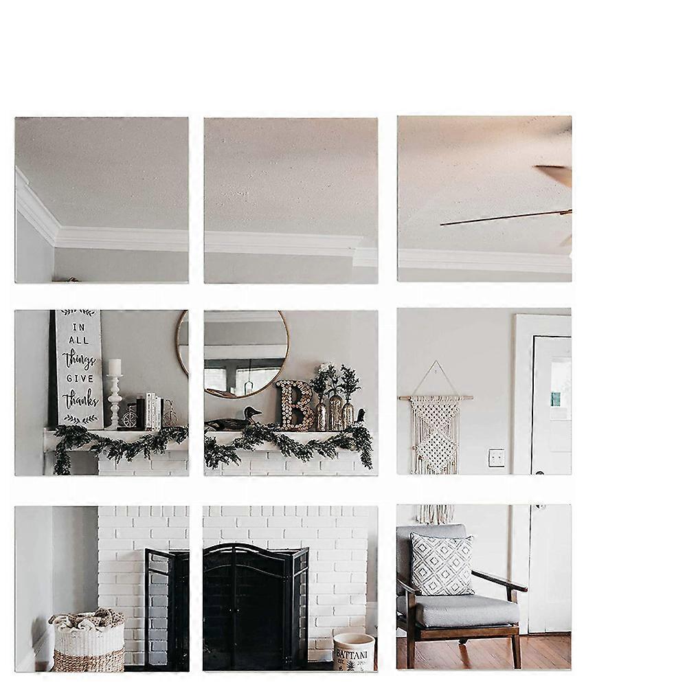 9Pcs Flexible Mirror Sheets Self-adhesive Plastic Mirror Tiles 25*25cm