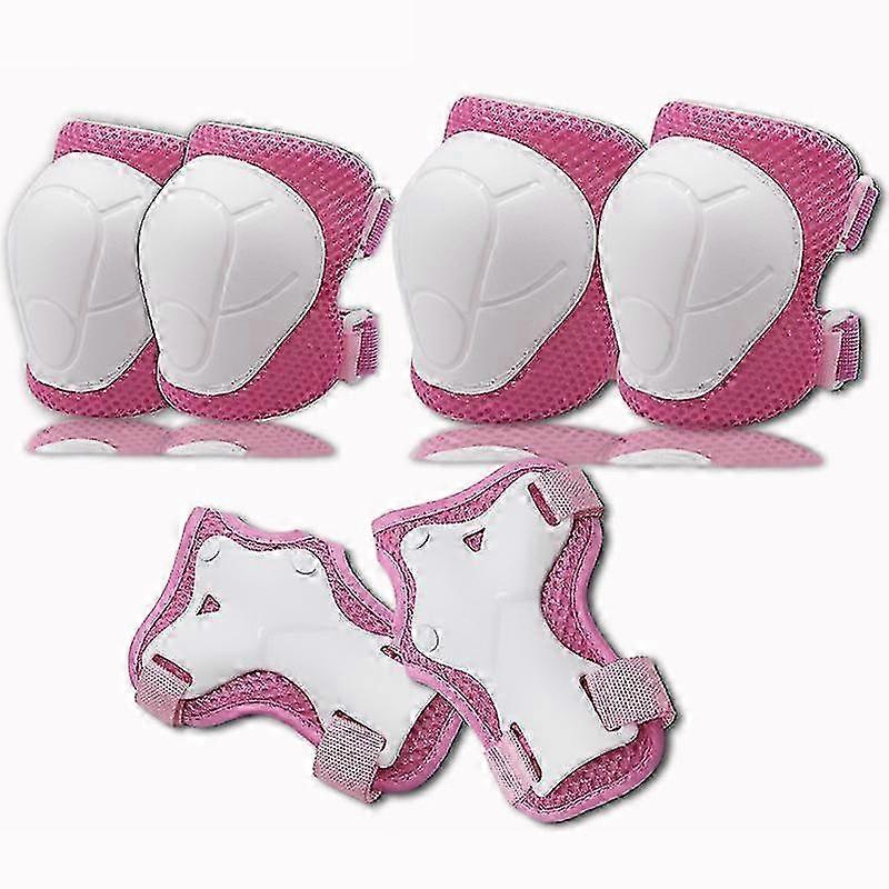Équipement de protection pour enfants et adolescents avec protège-poignets et sangles réglables pour le roller, le skateboard, le vélo et le patinage. Blanc et rose.