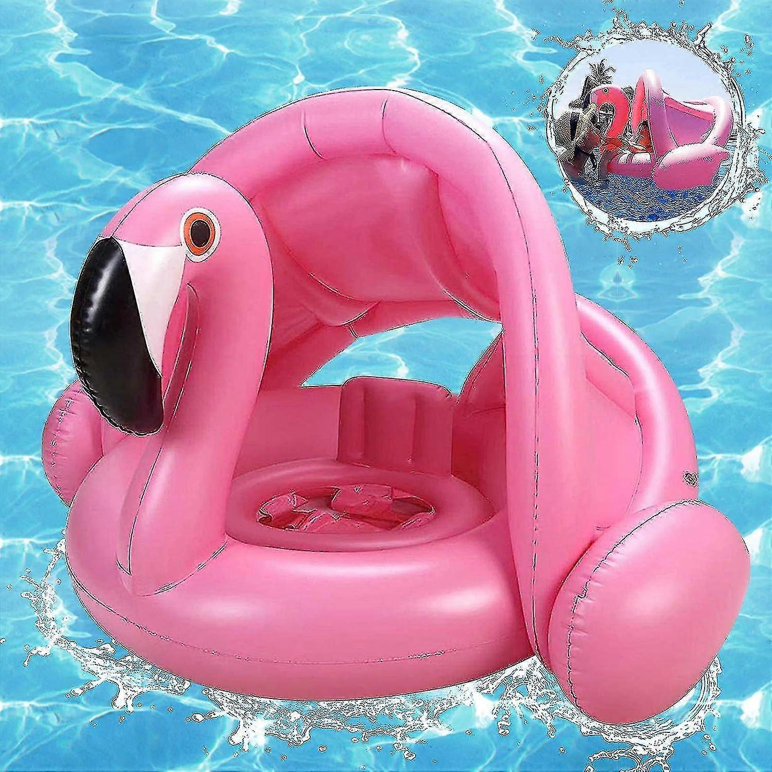 Flamingo Swim Ring - Inflatable Flamingo Swim Ring - Baby Swim Ring With Sunshade - Suitable For Baby Swimming - Provides A Safe And Fun Experience Fr