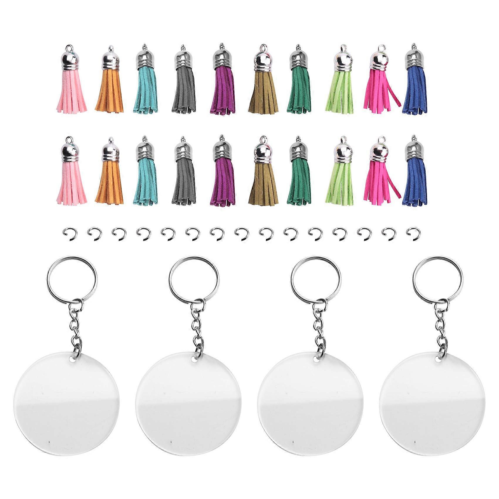 200Pcs DIY Round Acrylic Keychain Blanks Acrylic Clear Circle Discs Keychain Set for DIY Keychain V