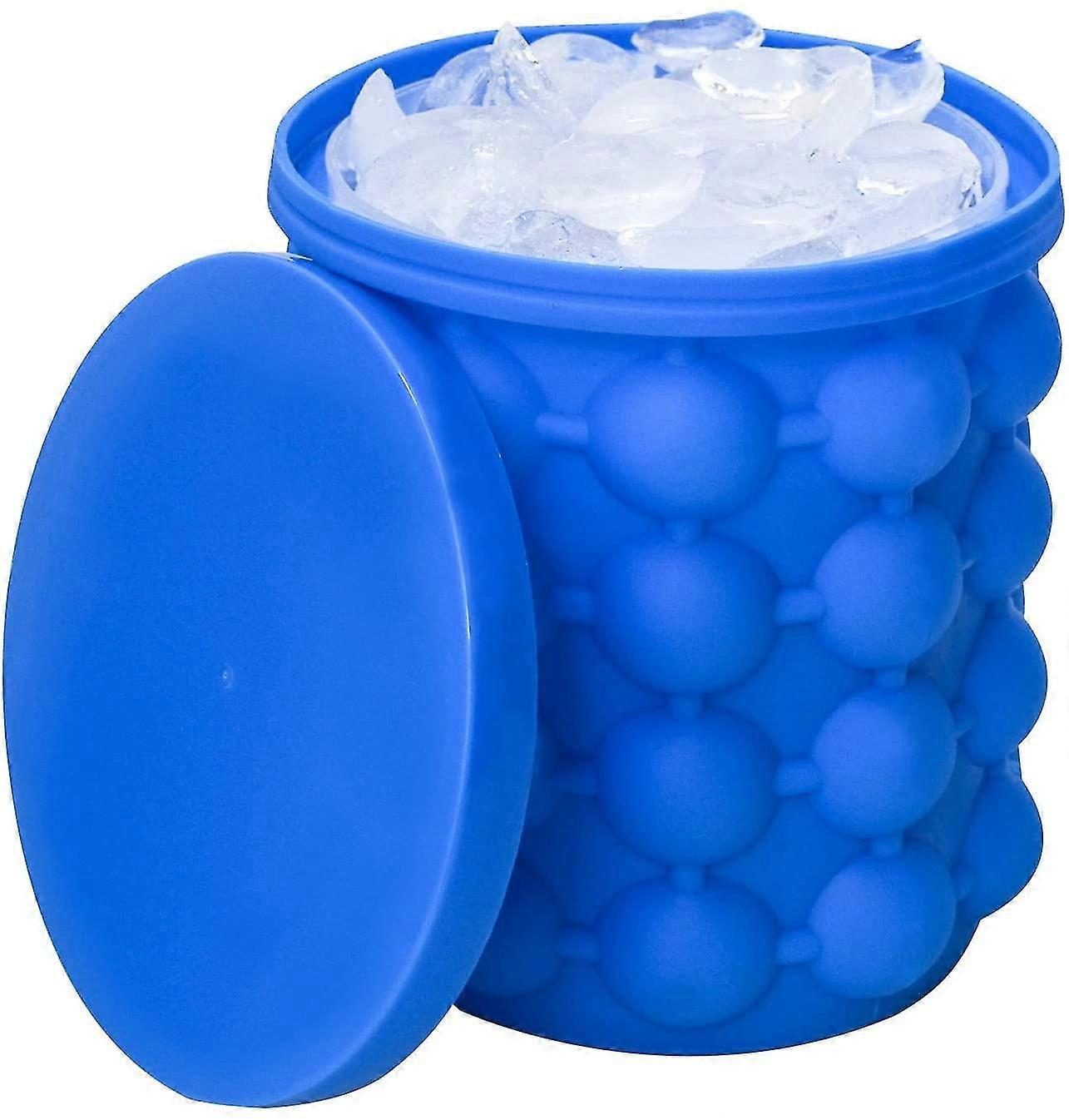 ice cube mold ice trays, large silicone ice bucket, (2 in 1) ice cube maker, round,portable (dark blue)
