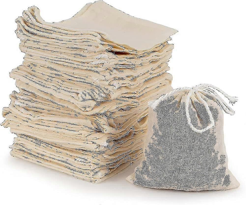50 Pack De Mousseline de Coton, Sachets Filtrants à Thé Sacs en Maille Réutilisables Avec Cordon de Serrage
