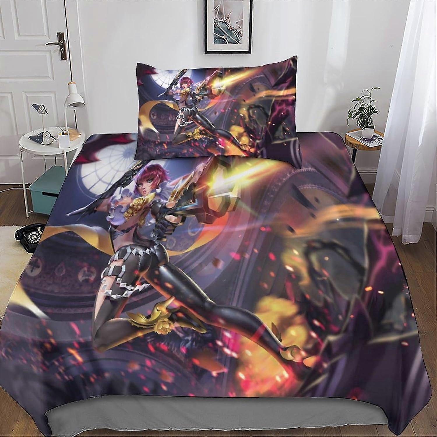 2 stycken Arena of Valor påslakan set 3D sängkläder täcke AOV täcke, ultramjuk mikrofiber med dragkedja stängning örngott singel