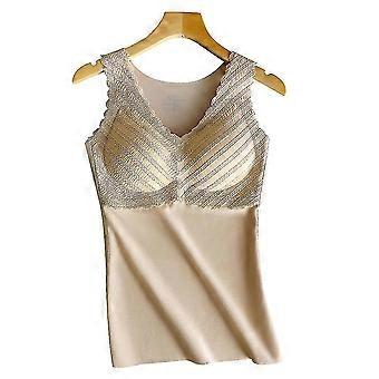 Womens Thermal Underwear Vest Warm Sleeveless Camisole Lace Vest Fitted With Bra For Women - Apricot