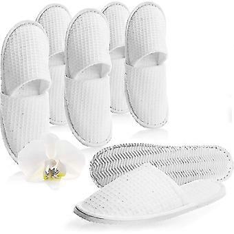 6x Terry Slippers 28.5cm, Pairs Waffle Pattern - Closed Hotel Slippers - White Guest Slippers Qyroad