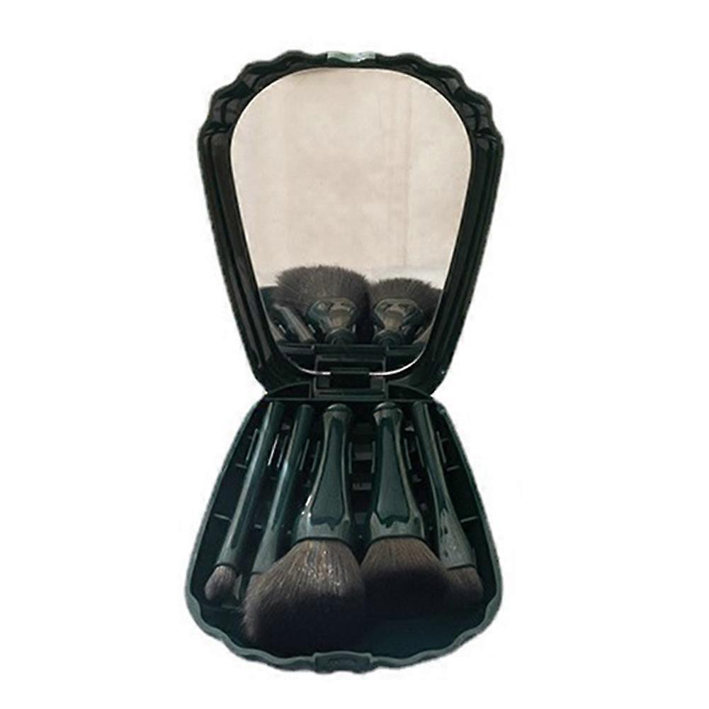 Shell Mirror Case with 5 Piece Makeup Brush Eye Shadows Blush Beauty Makeup Brush for Home Travel