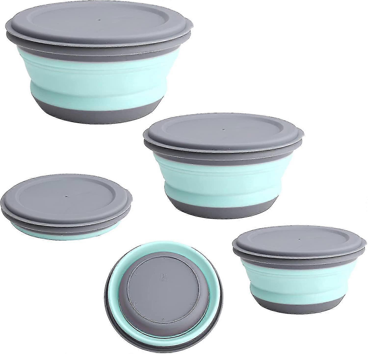 Outdoor Portable Foldable Silicone Camping Bowl With Lid 3 Pcs (green, Three Sizes) (4-d-w)