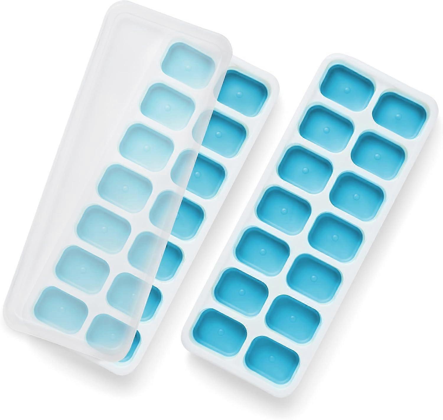 2 Pack Silicone Ice Cube Trays with Spill-Proof Lids, Easy to Remove Ice Cube Trays, Flexible Silicone Ice Cube Molds for Parties, Beverages, Cocktail