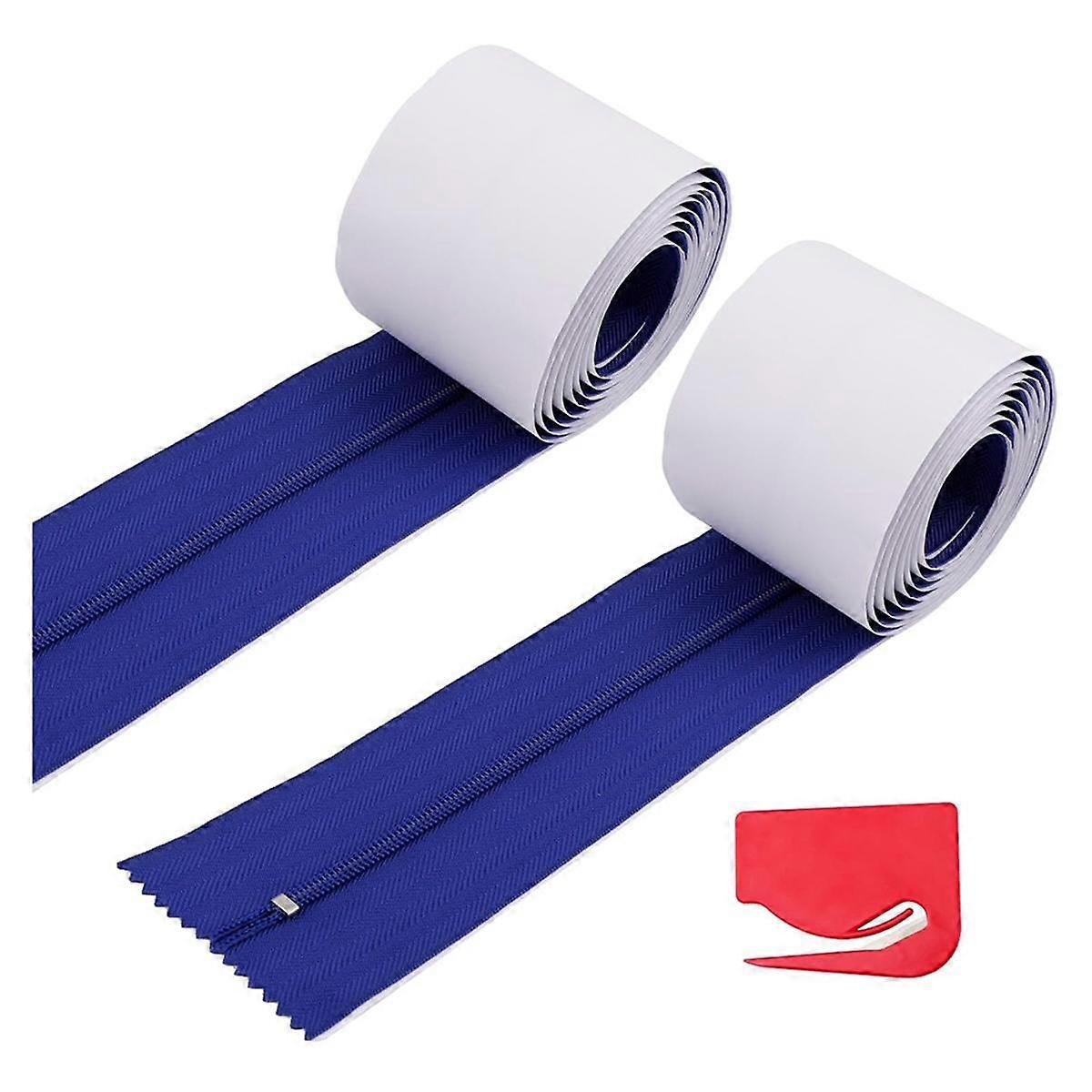 2pcs Dust Barrier Zipper,Instant Door Dust Protection Self-Adhesive Tarp Double Zipper Blade Construction Blue