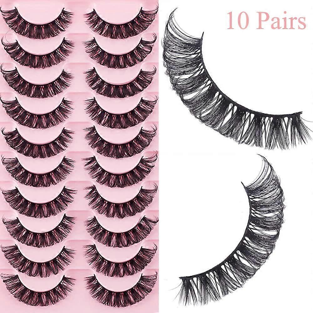 10 Pairs False Eyelashes - Russian Strip Lashes,Thick DD Curl Fluffy Wispy Faux Mink Lashes Reusable Natural