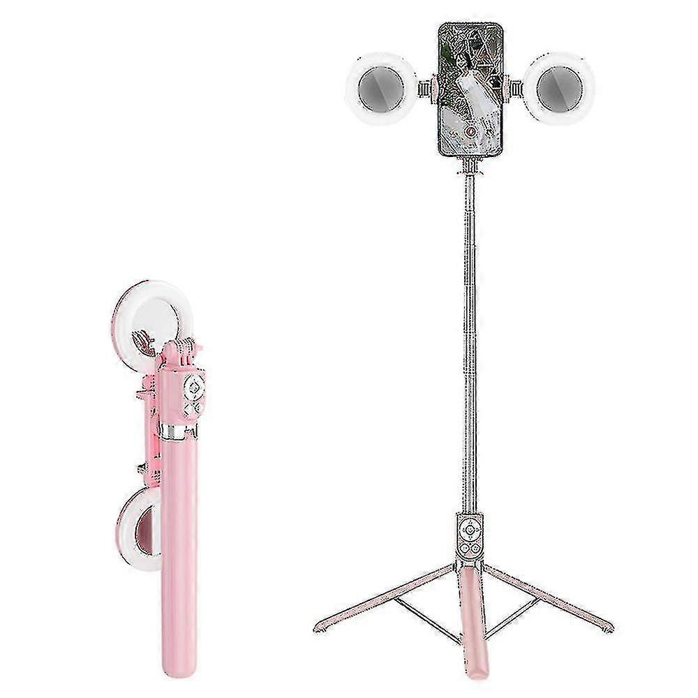 Perche à selfie Bluetooth portable R17ds de 1,75 m, trépied rétractable pour téléphone avec double éclairage de remplissage, appareil de diffusion en direct pour photographie rotative à 360 degrés