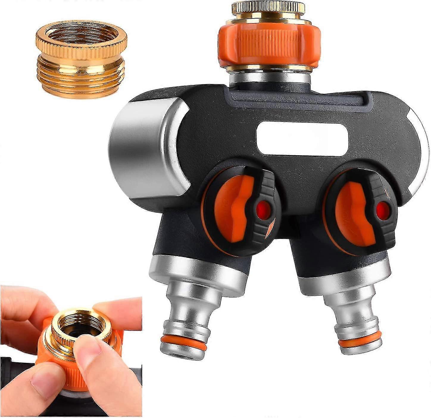 2-way Distributor, Garden Hose Pipe Splitter, 3/4" And 1/2" Water Distributor, Water Flow Adjustable And Lockable