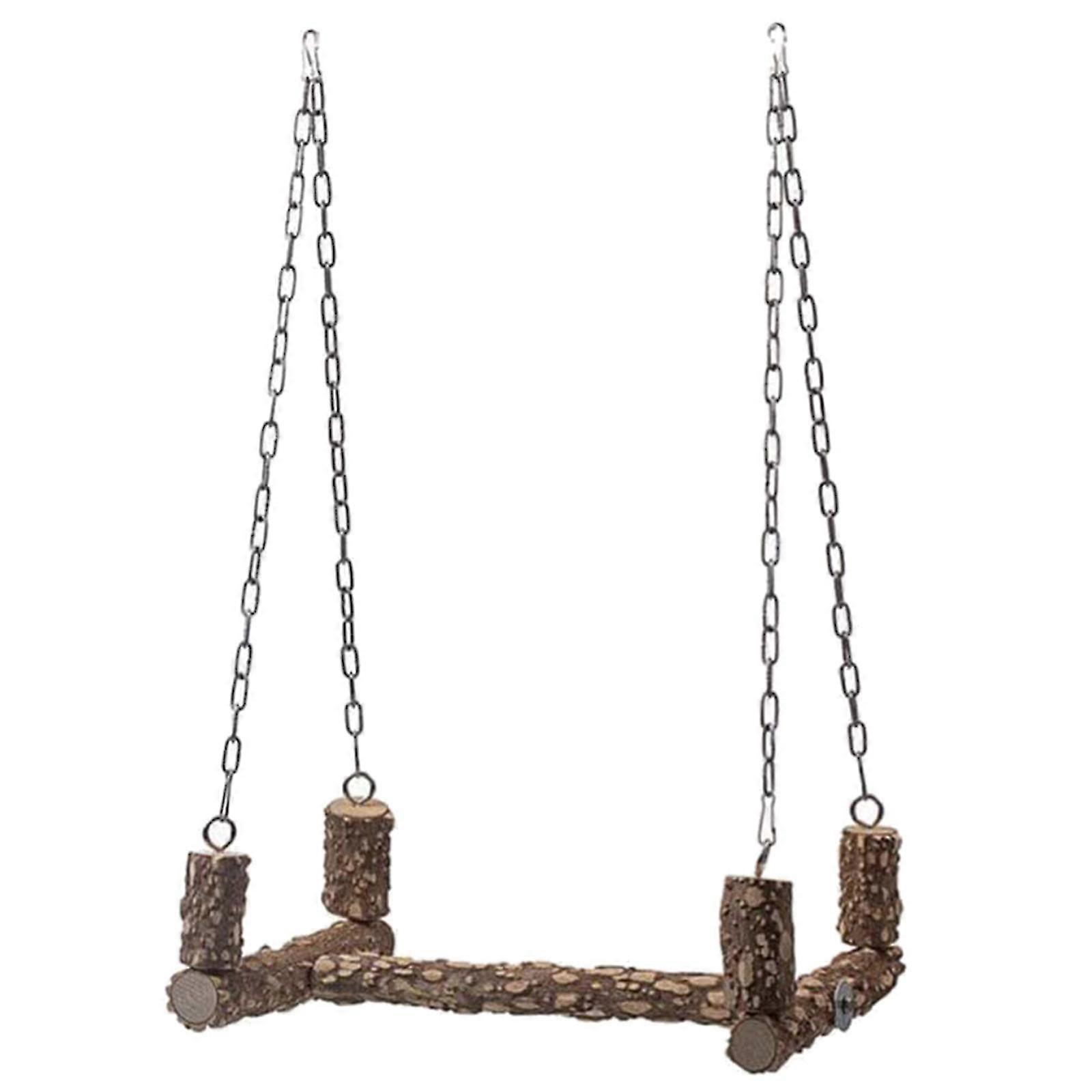 Parrot Swing Perch Wooden Stand Chew Toys For Large Birds Easy To Install