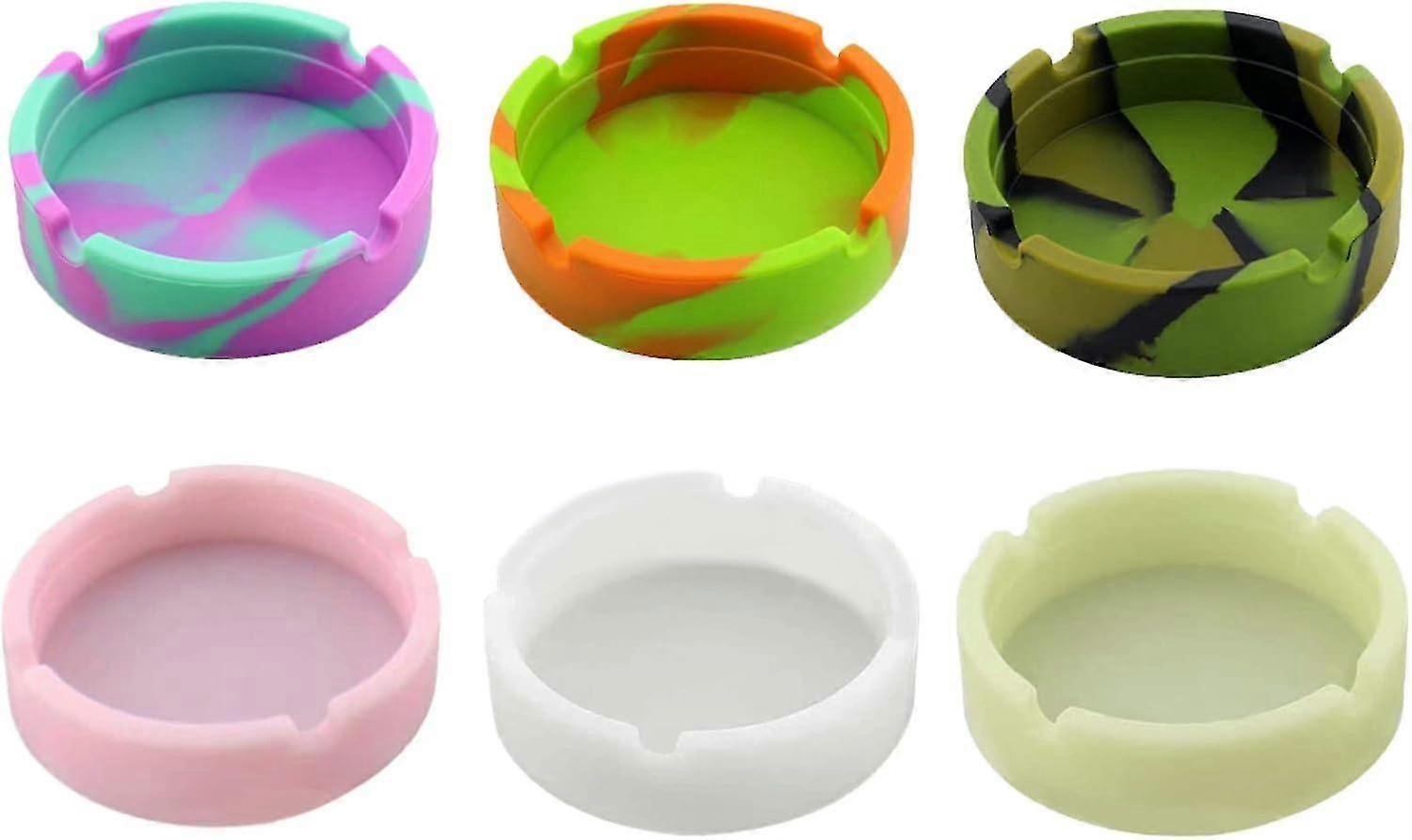 6 Pack Colorful Silicone Ashtray Set (luminous)