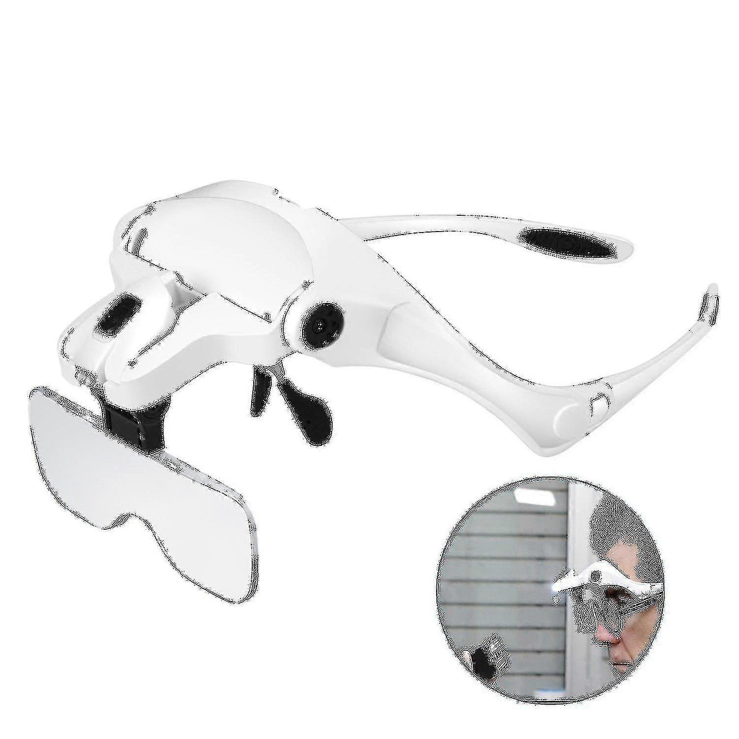 Headwear Magnifier With 2 Led Lamps 5 Interchangeable Lenses 1.0x To 3.5x