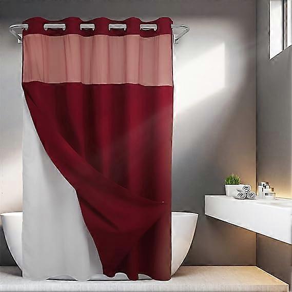 No Hooks Required Waffle Weave Shower Curtain with Snap in Liner - 71W x 74H,Hotel Grade,Spa Like Bath Curtain,Red Rio