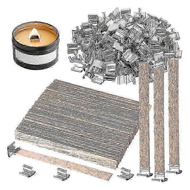 Pacote com 100 pavios de madeira para velas, pavios de madeira de 6 polegadas para velas sem fumaça com clipe de base de metal