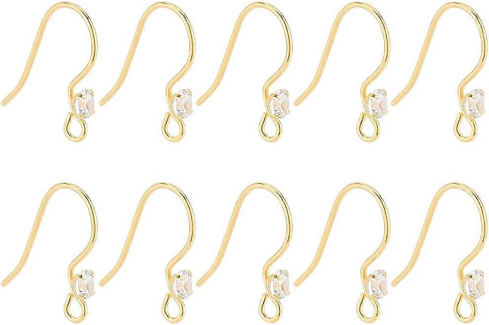 10 Pcs 925 Sterling Silver Earring Hooks with Clear Cubic Zirconia Real 18K Gold Plated Earring Wire with Loops French Diamonds Earring Hooks Dangle E