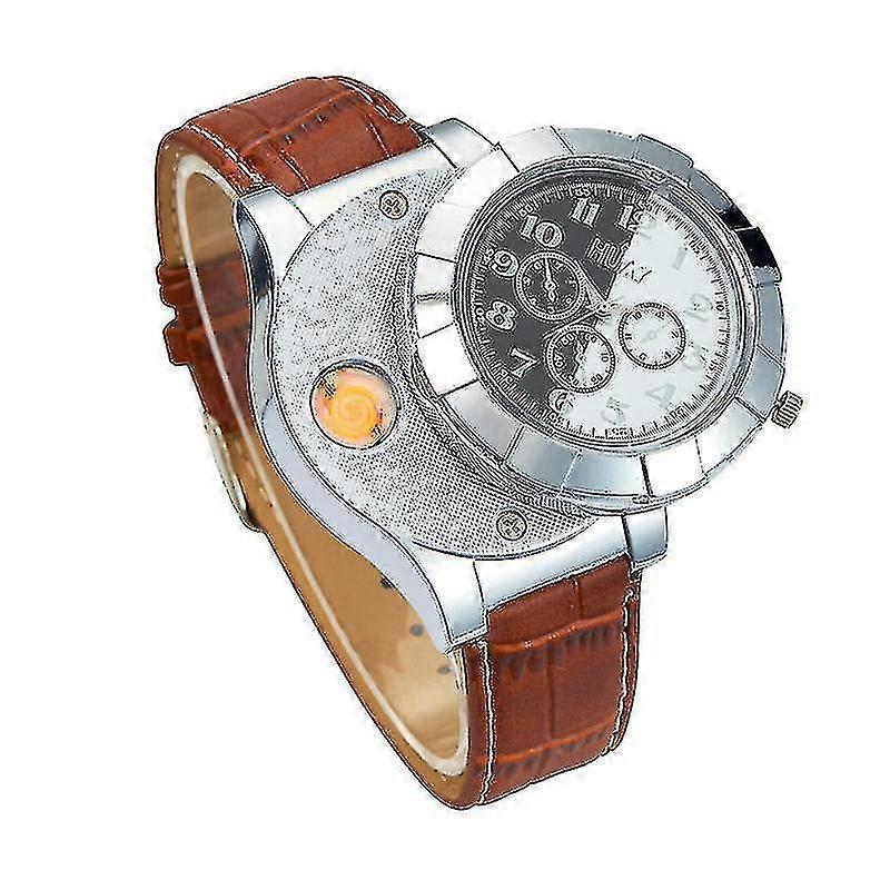 טעינת USB שעון מצית גברים ספורט אלקטרוני קוורץ שעוני יד עמיד רוח עשן ללא להבה סיגריות מתנות - XC