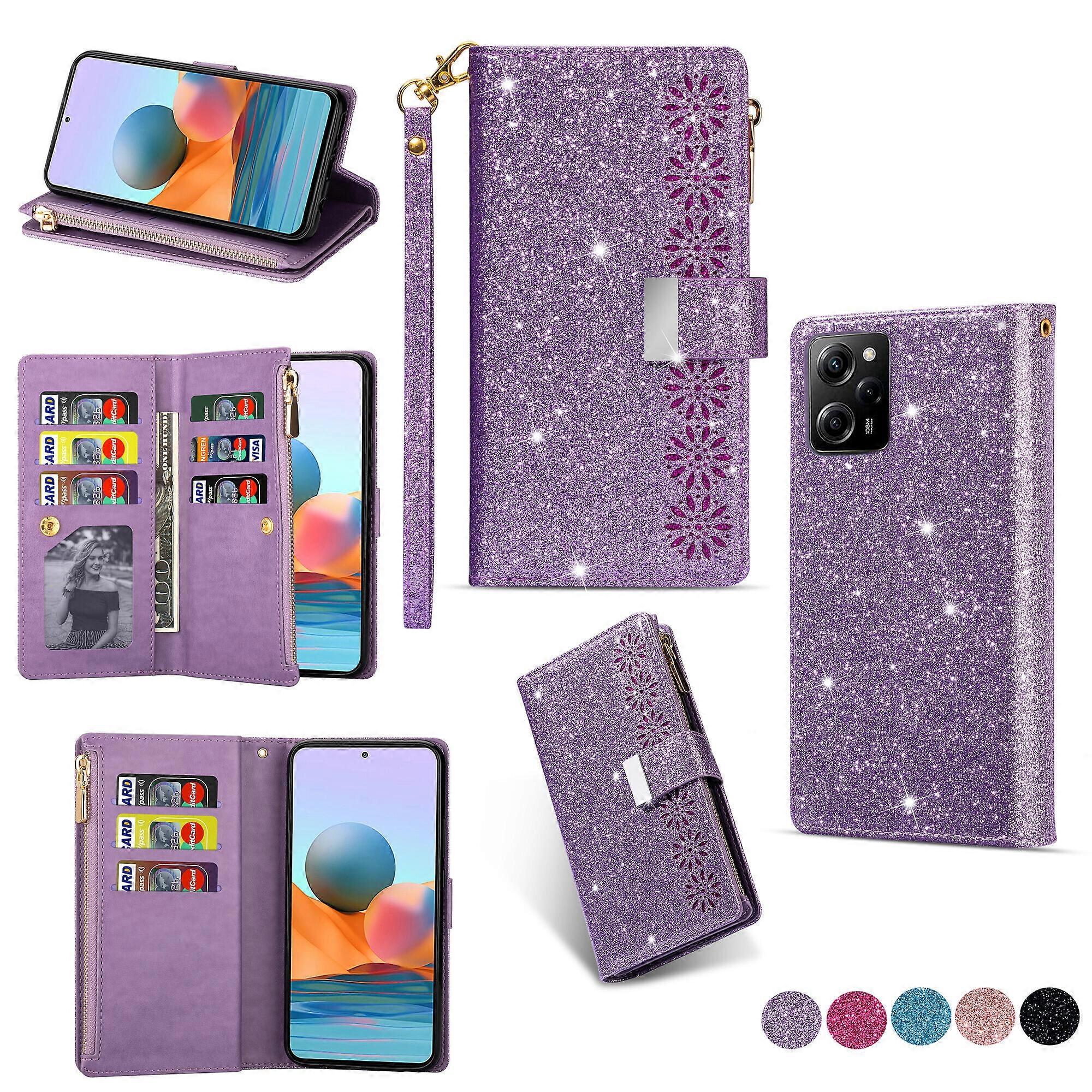 Compatible with Xiaomi POCO X5 Pro Bling Wallet Case Glitter Leather Magnetic Stand with Card Slots Zipper Pocket Cover
