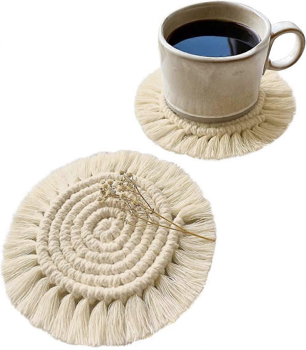 Macrame Coasters, 2 Pack Drinks Coasters with Tassel,Cotton Coasters