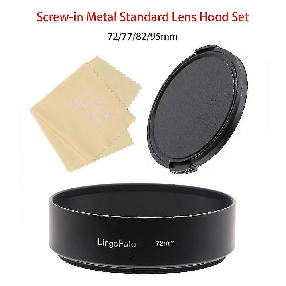 72/77/82/95mm Innskrudd metall standard solblender sett, solblender + sideklemt linsedeksel + rengjøringsklut