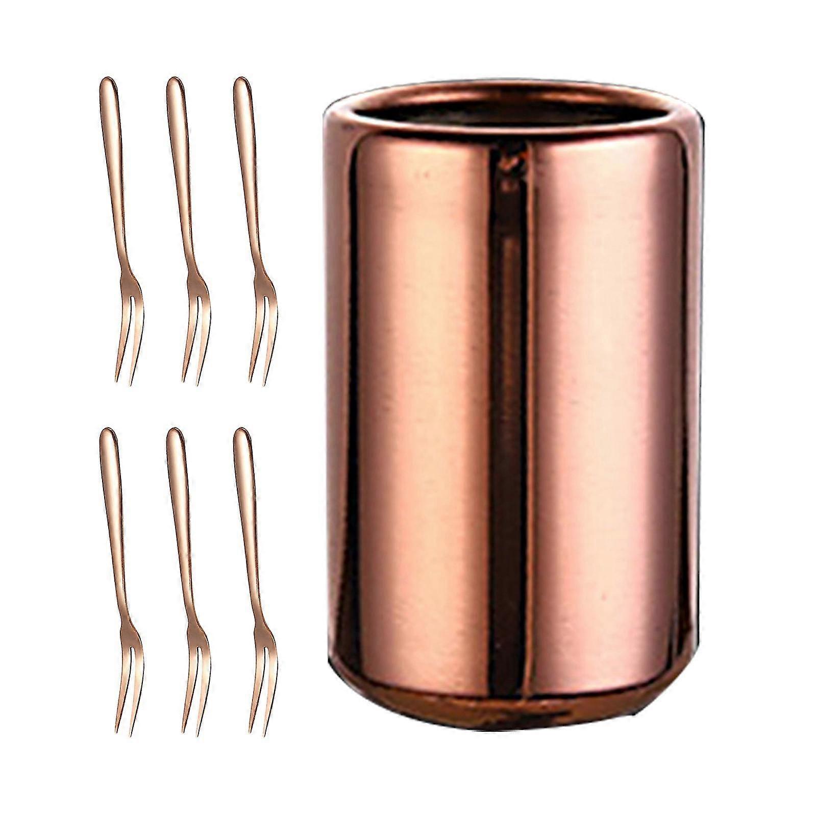 1 Set Dessert Fork Food Grade Rust-proof Stainless Steel Appetizer Fruit Fork With Storage Box Set For HomeRose Gold