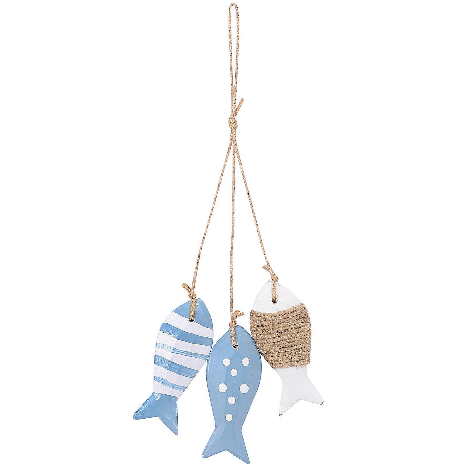 Small Fish String Wooden Fish Sea Pendant for Kindergarten Decoration (Dot Three Fish String)