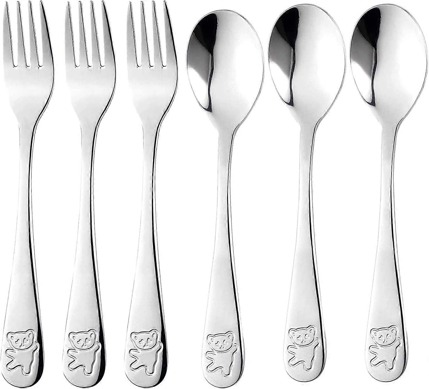 Posate per bambini, cucchiai e forchette per bambini in acciaio inossidabile Set di posate per bambini in metallo Utensili per bambini