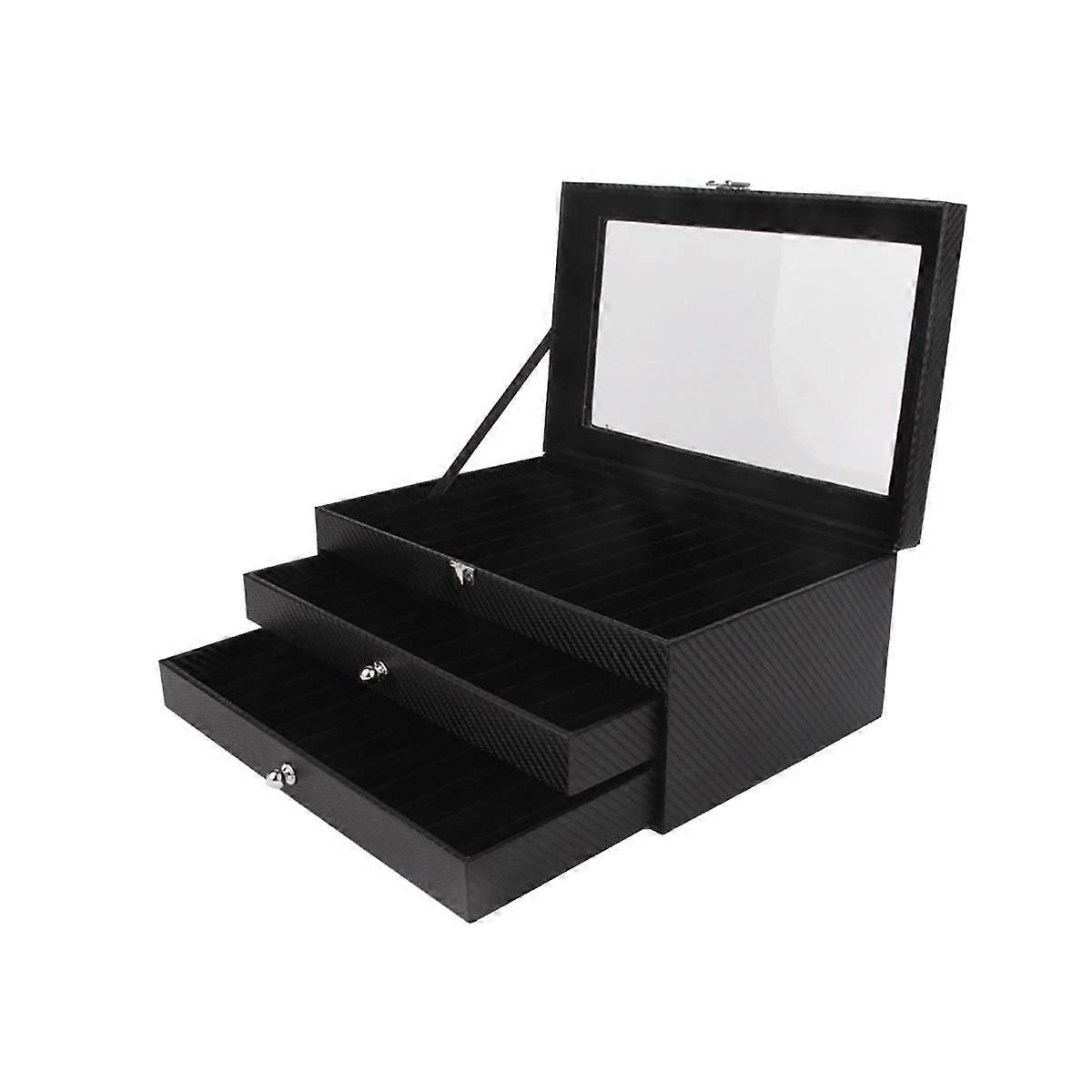 36 Slots Wooden Pen Display Storage Box Luxury 3 Layer PU Pen Case Glass Window Fountain Case Pen-