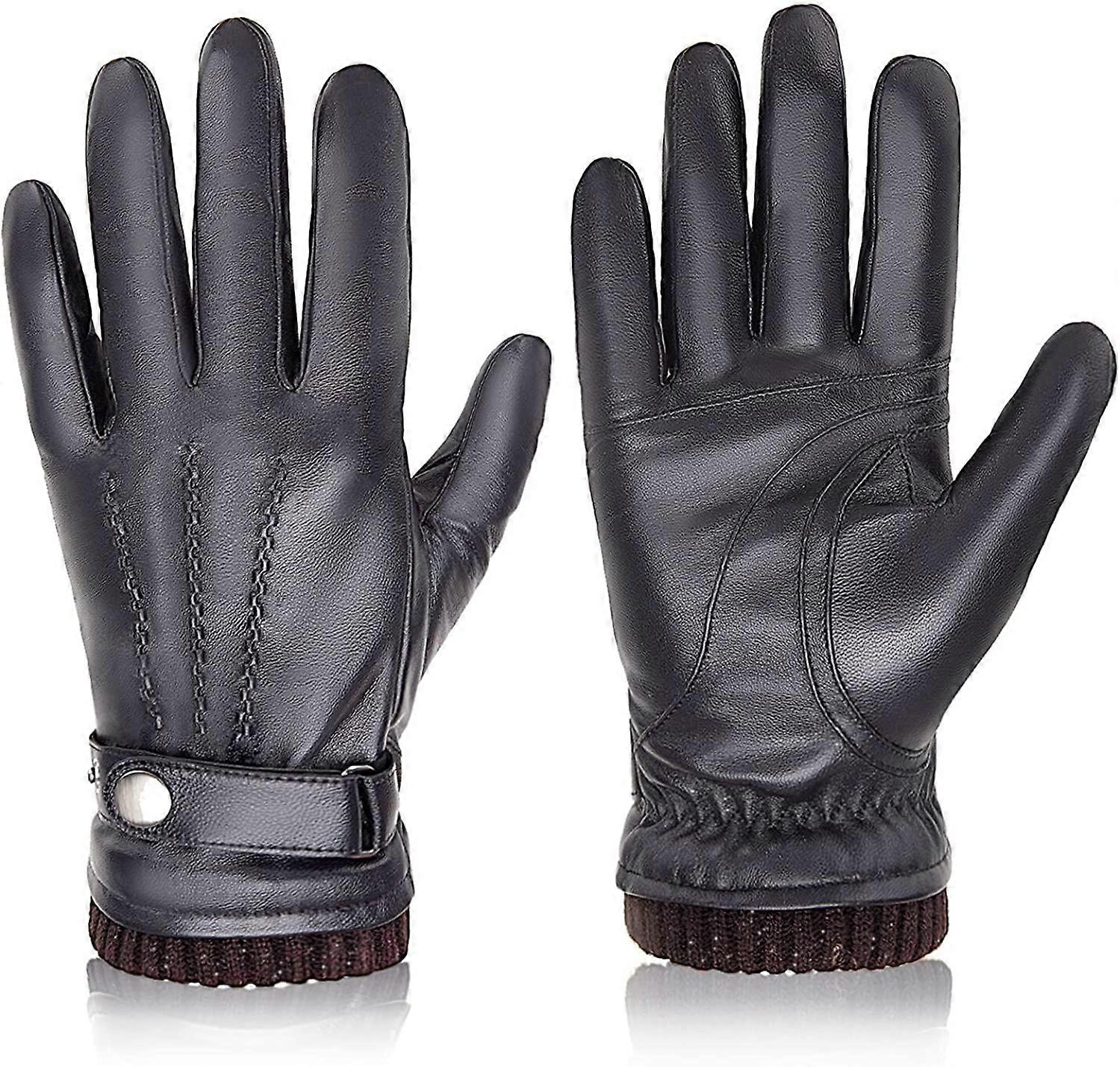 Winter Sheepskin Leather Gloves for Men. Warm Cashmere Lined Touchscreen Texting