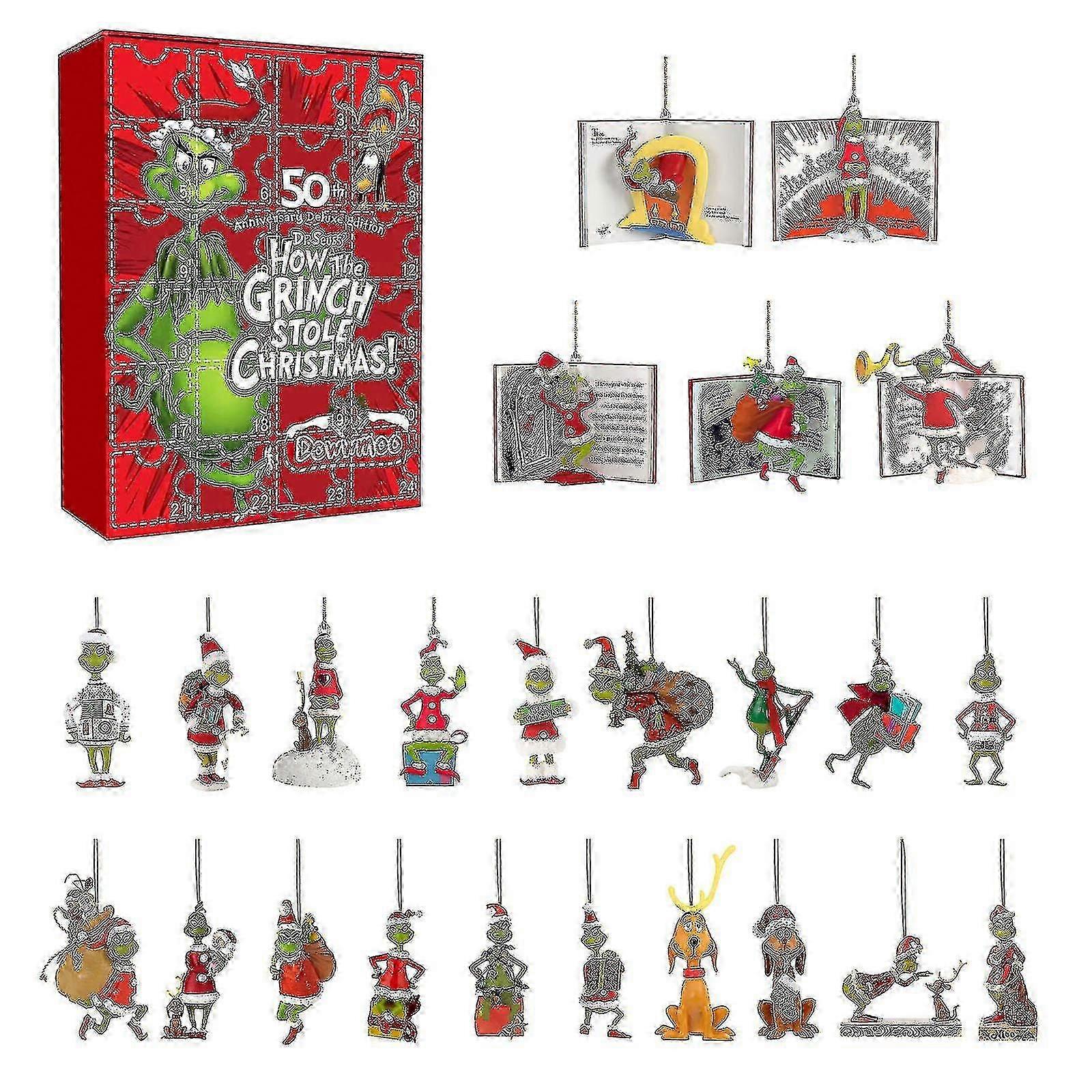 Advent Calendar 2024 Cross-border New Grinch Christmas Blind Box Green Haired Monster 24-day Halloween Countdown Calendar Blind Box