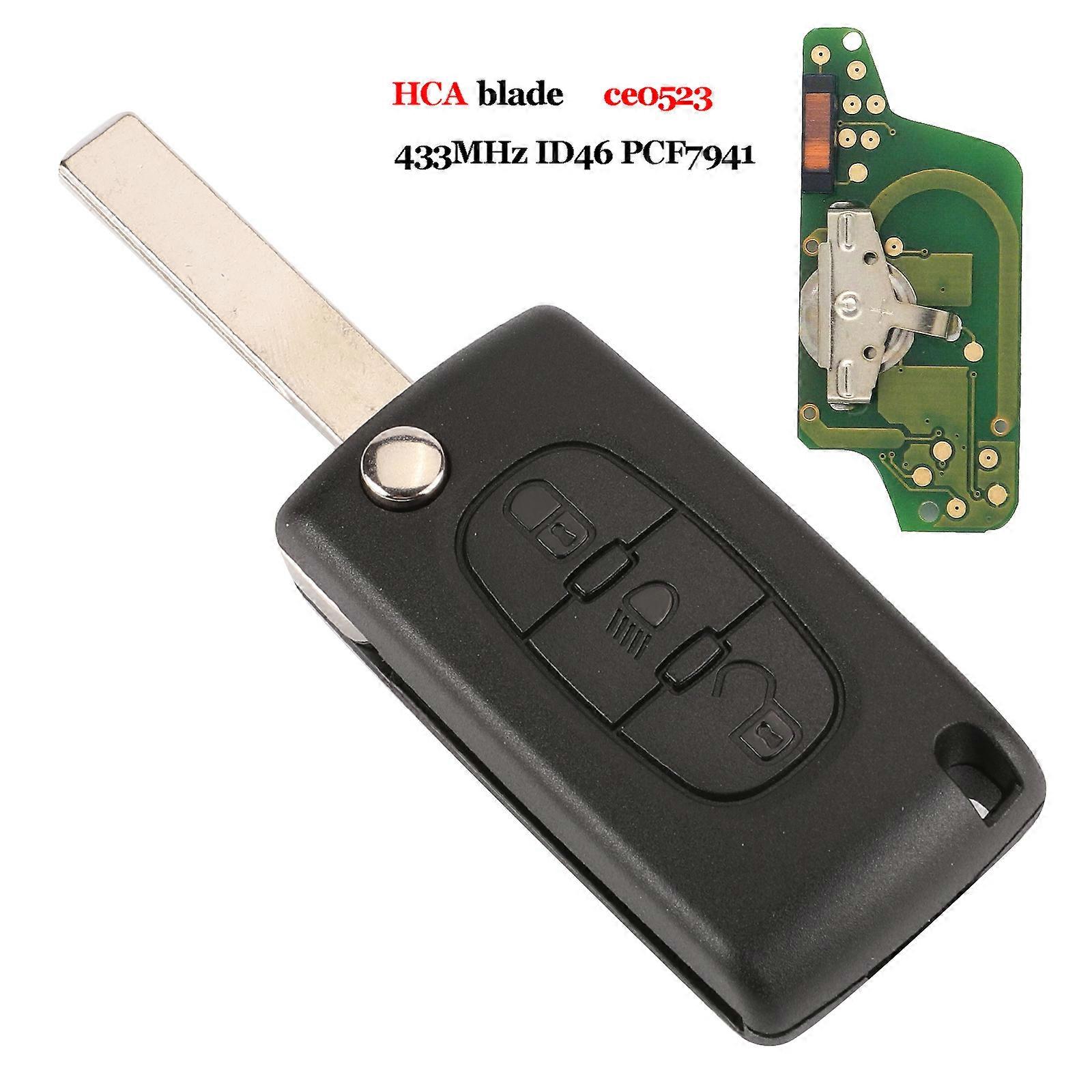 ASK/FSK 433Mhz ID46 For Citroen C2 C3 C4 C5 C6 C8 3 Buttons light Flip Remote Car Key Fob VA2/HCA Blade CE0523 Ce0536