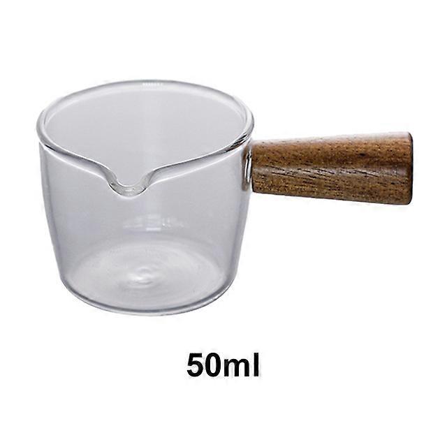 50/100ml Wood Handle Glass Espresso Measuring Cup Milk Cup Multi-functional Kitchen Measure Mug Coffee Supplies Clear
